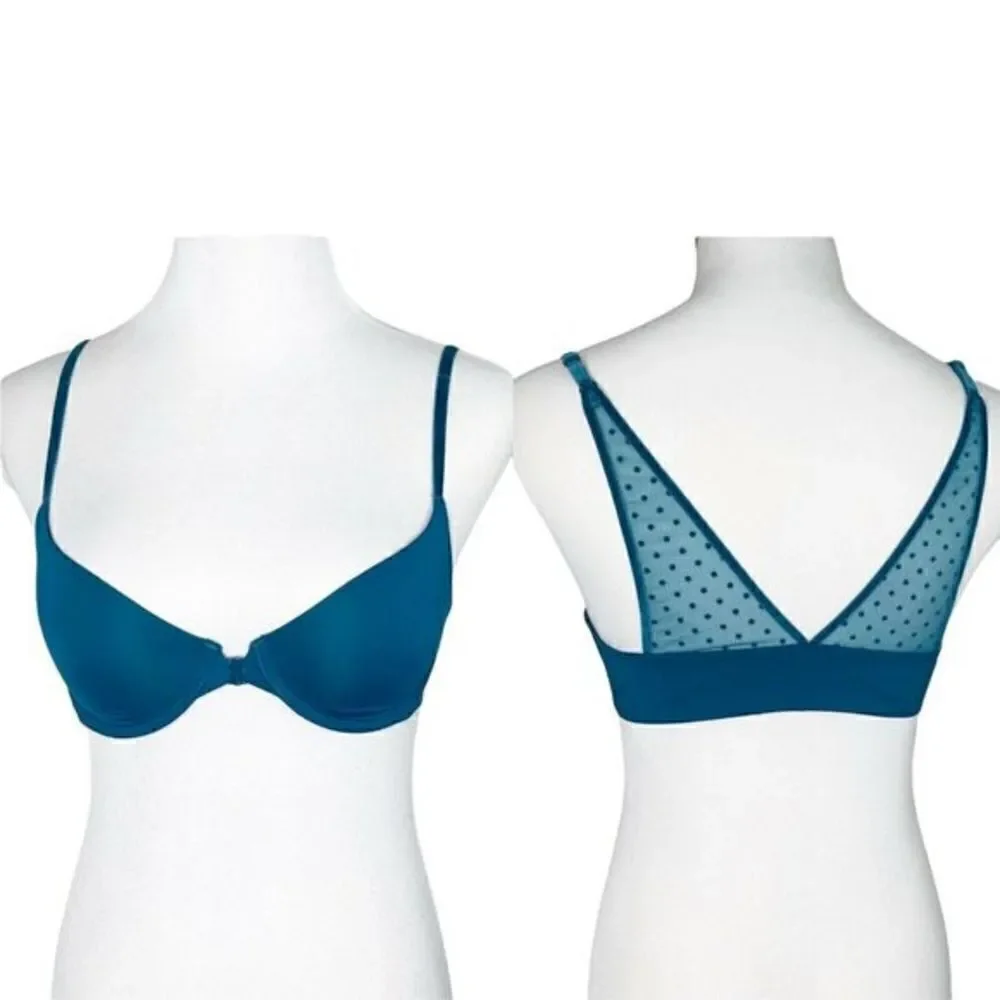 Victoria’s Secret Teal Demi Front Closure Bra Sheer and Velvet Accents  36DD